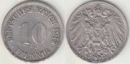 1912 F Germany 10 Pfennig A004435